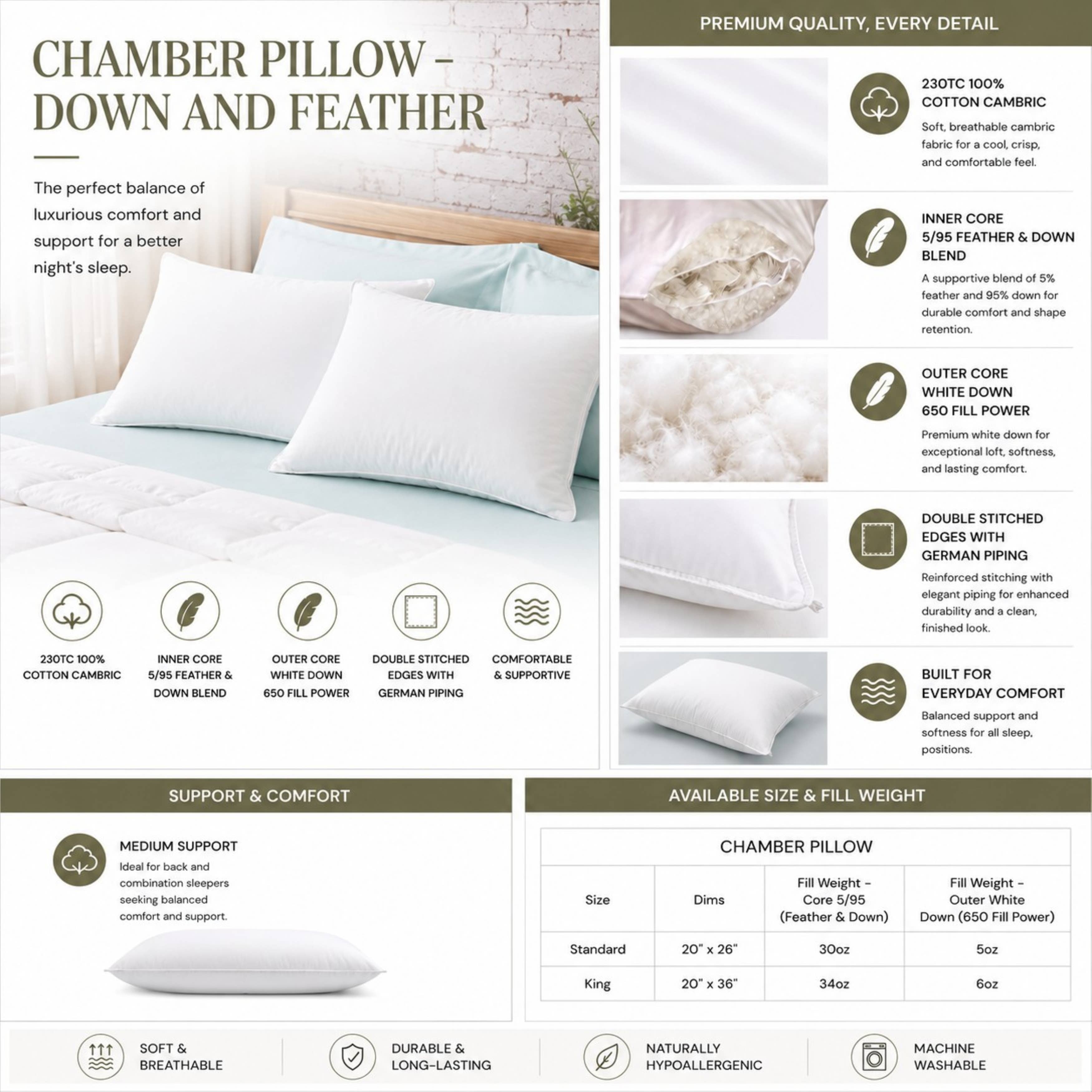 Hotel Chamber Pillow – Dual Core Support – Luxurious Comfort