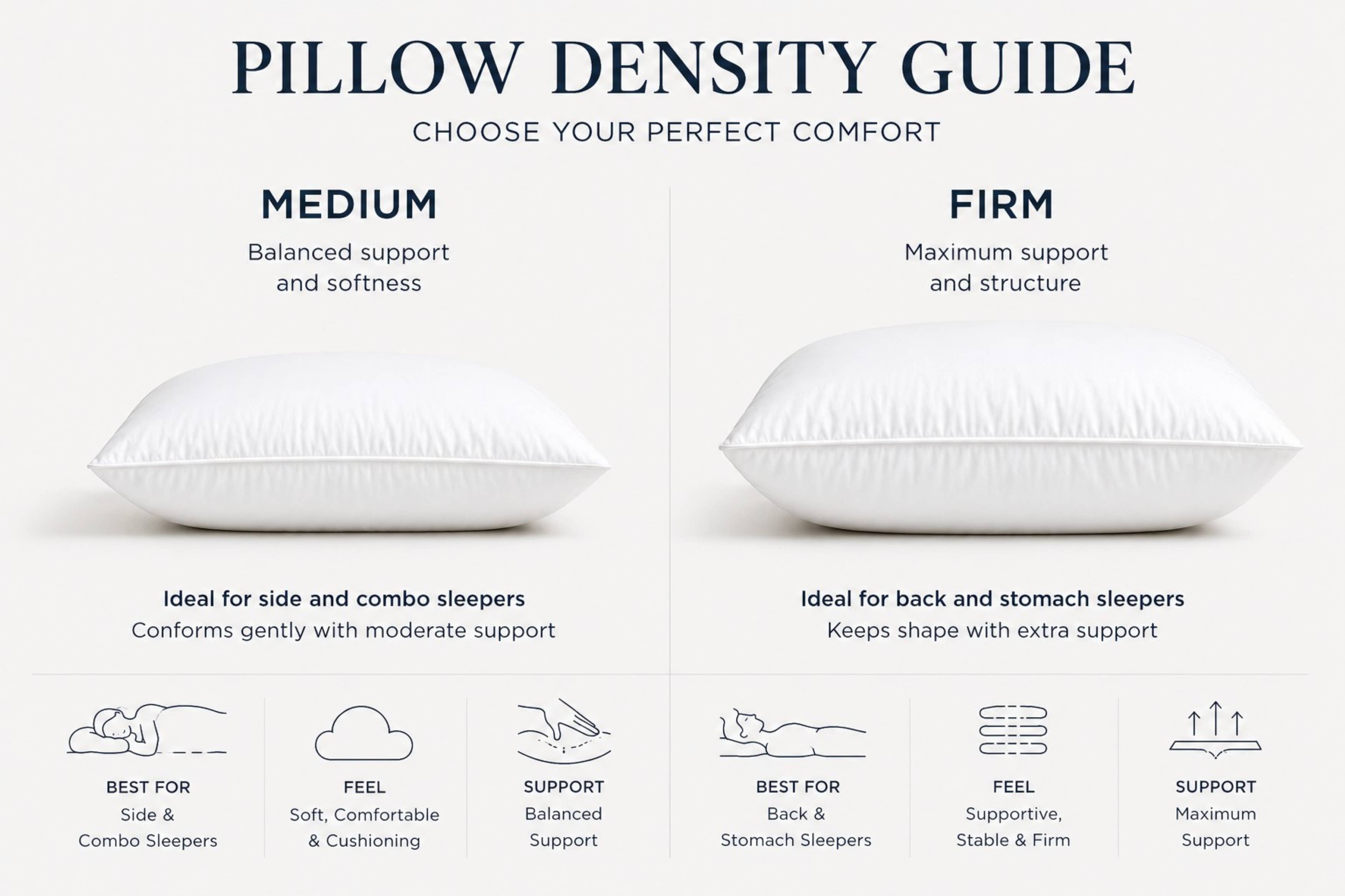 Luxury Goose Down Pillow – Medium Density – Supportive