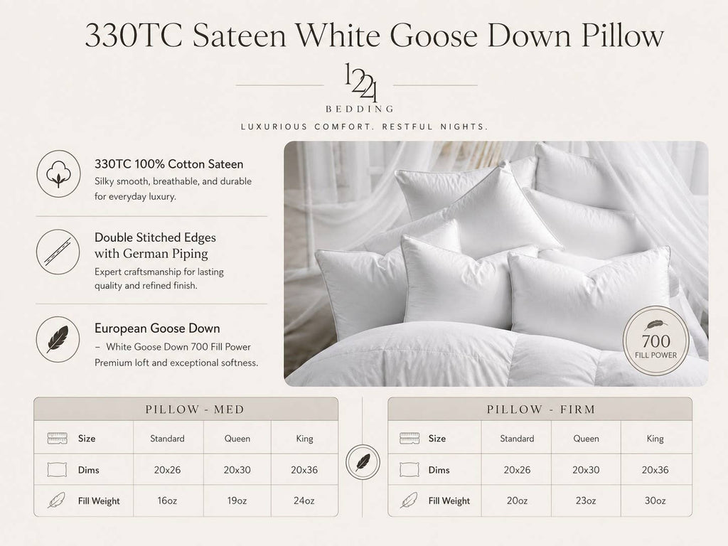 Luxury Goose Down Pillow – Medium Density – Supportive