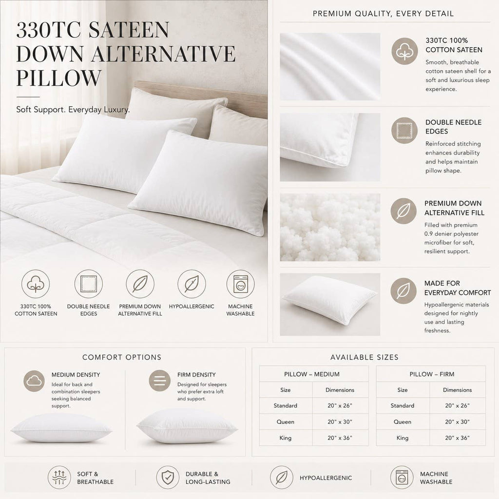 Luxury Down Alternative Pillow – Medium Density