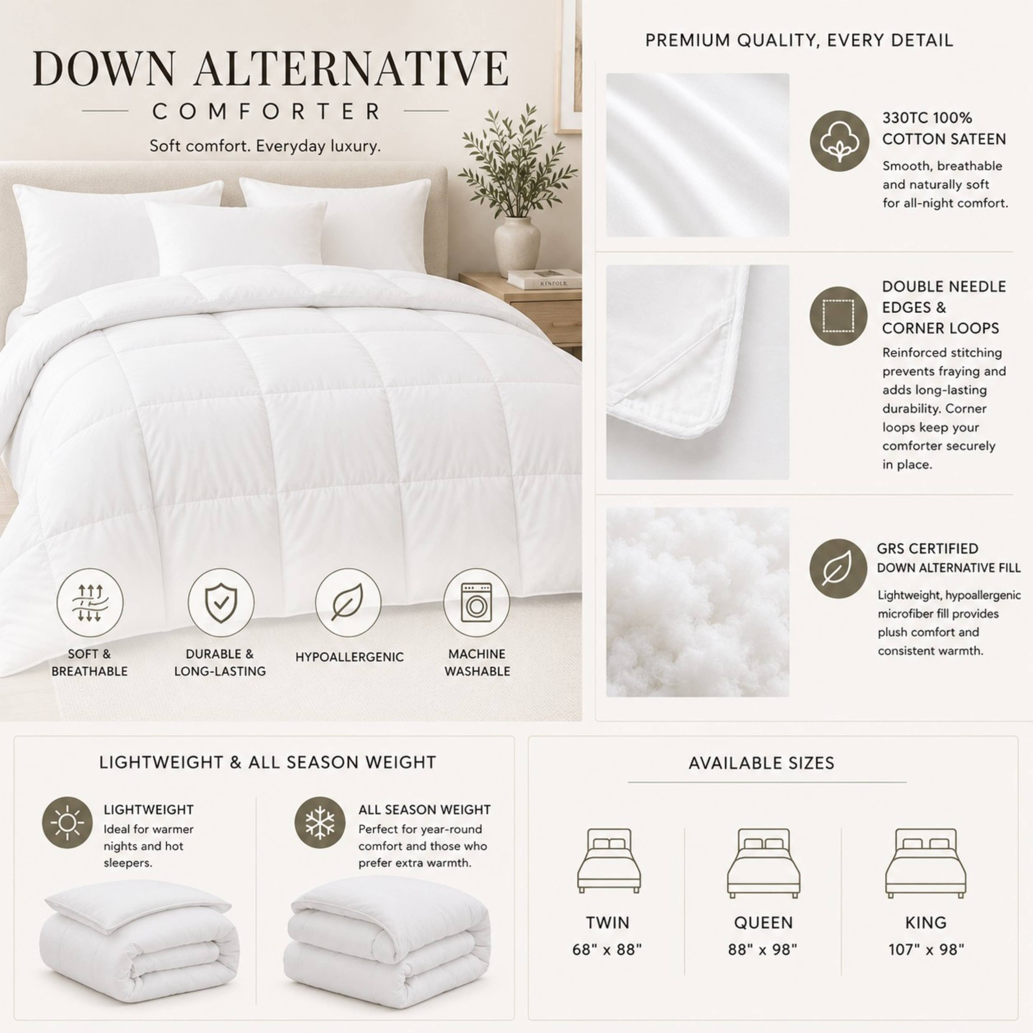 Down Alternative Comforter – All-Season Weight - Breathable